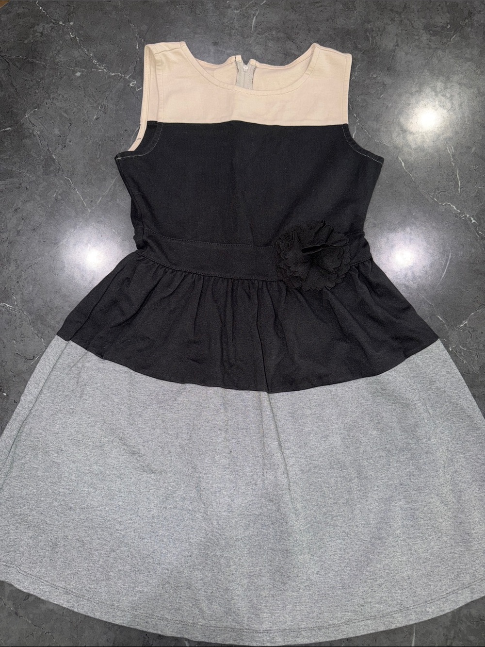 Crazy 8 Cream, Black & Gray Colorblock Peplum Dress with Flower Accent